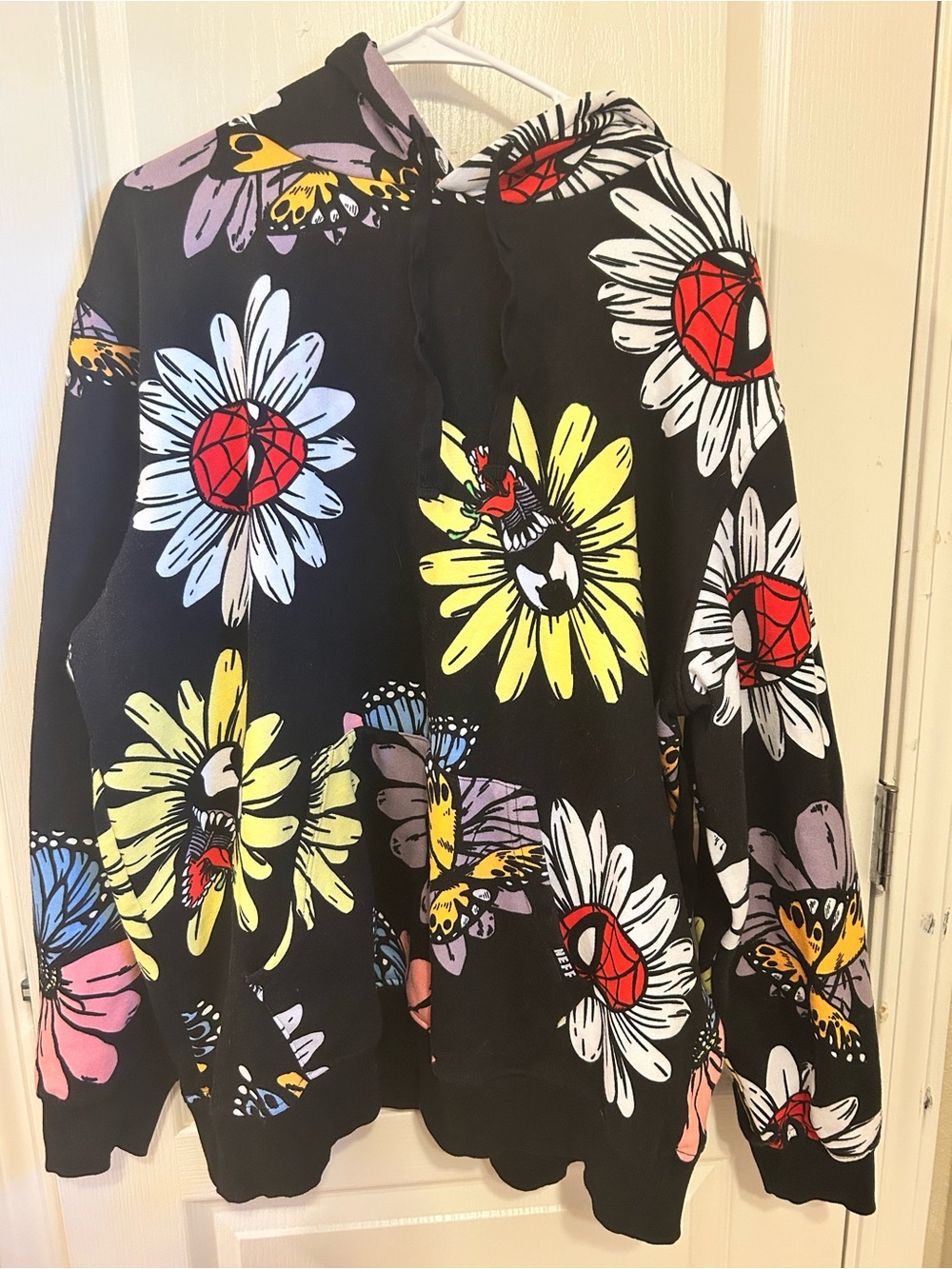 Neff Marvel Spider-Man  Black Hoodie Sweatshirt with Multicolor Daisy Graphics
